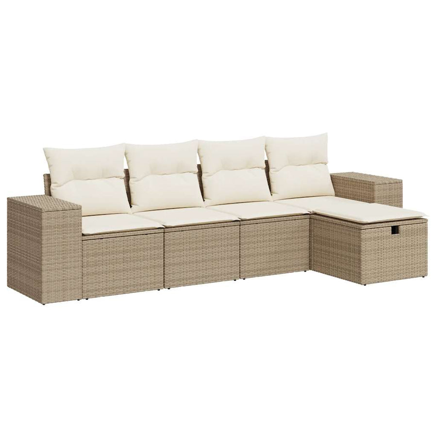 5-delige Loungeset met kussens poly rattan beige
