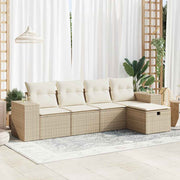 Loungeset poly rattan 5-delig beige