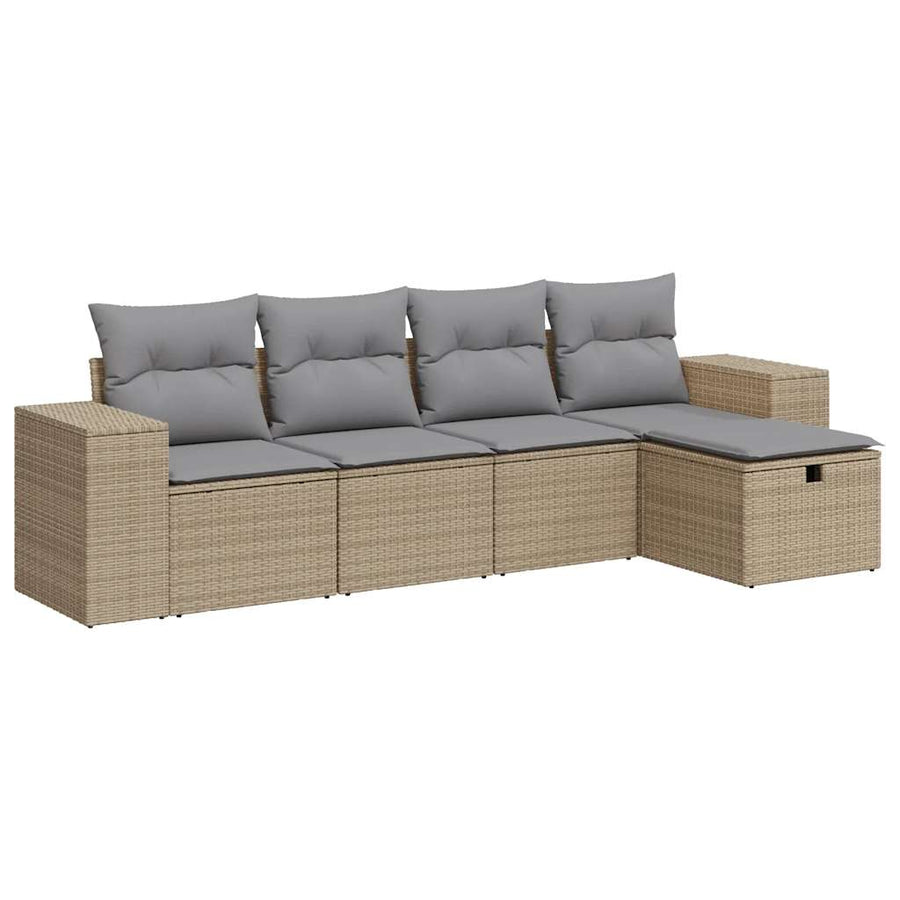 5-delige Loungeset met kussens poly rattan beige