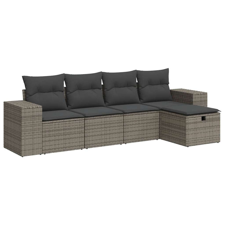 5-delige Loungeset met kussens poly rattan grijs