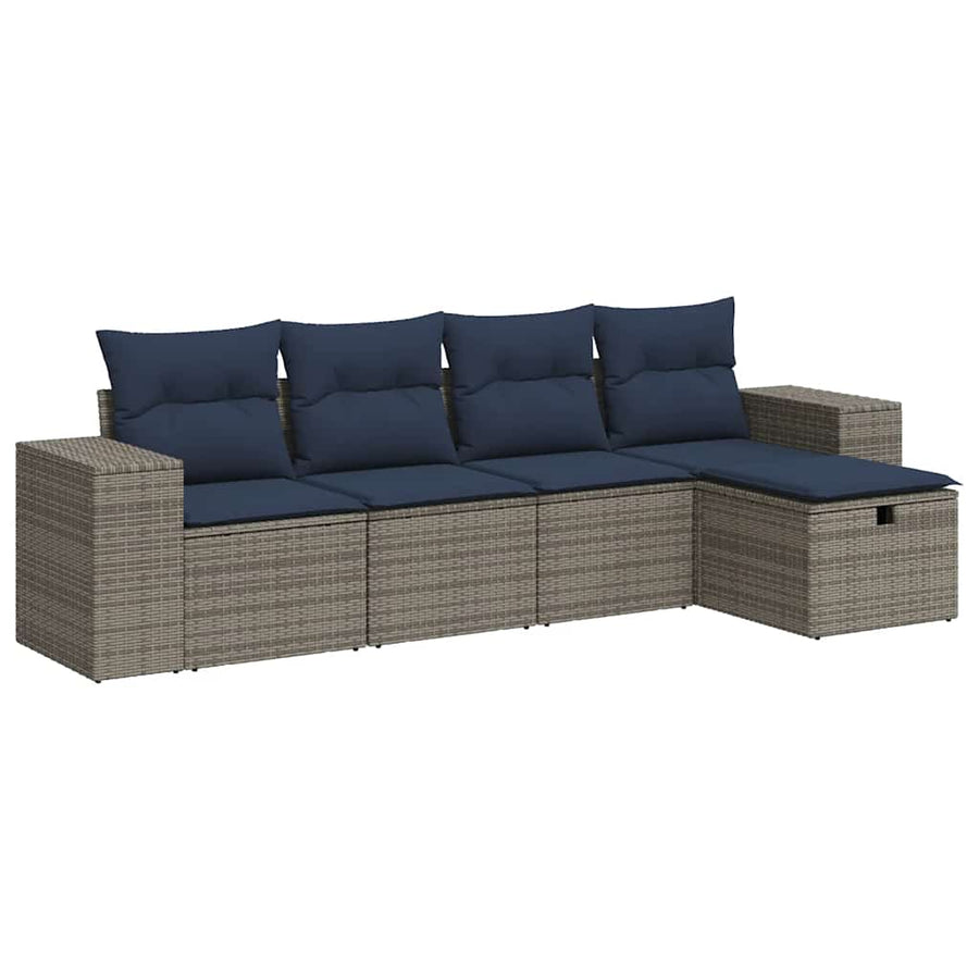 5-delige Loungeset met kussens poly rattan grijs