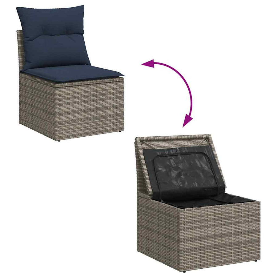 5-delige Loungeset met kussens poly rattan grijs