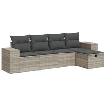 5-delige Loungeset met kussens poly rattan lichtgrijs