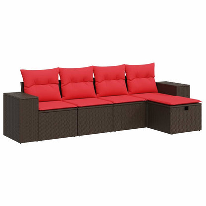5-delige Loungeset met kussens poly rattan bruin
