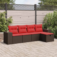 5-delige Loungeset met kussens poly rattan bruin