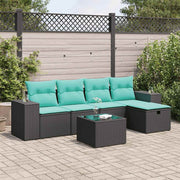 6-piece Lounge Set with Cushions Poly Rattan Black