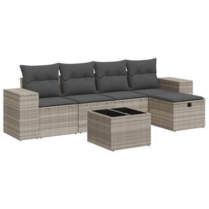 6-delige Loungeset met kussens poly rattan lichtgrijs