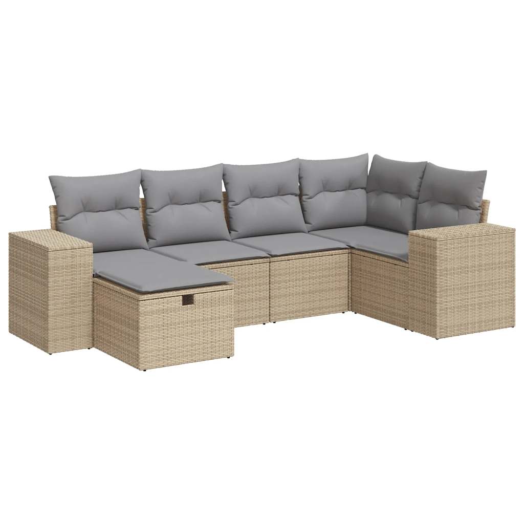 6-delige Loungeset met kussens poly rattan beige