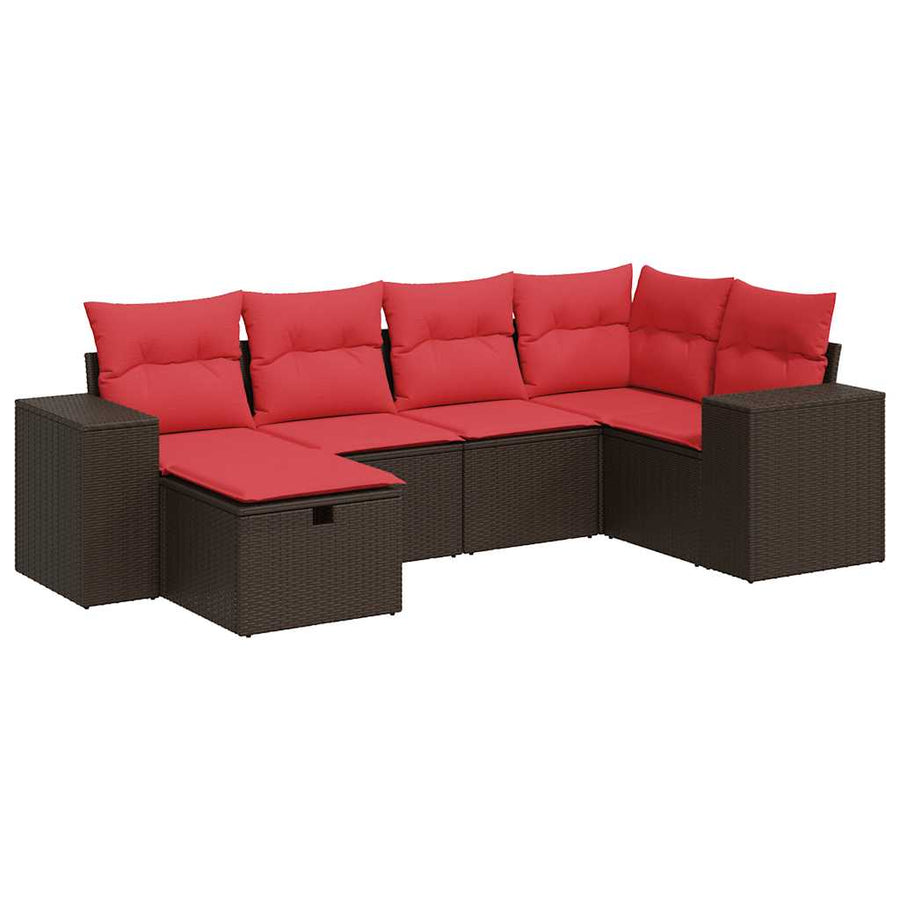 6-delige Loungeset met kussens poly rattan bruin
