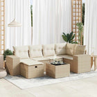 7-delige Loungeset met kussens poly rattan beige