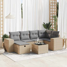 7-delige Loungeset met kussens poly rattan beige