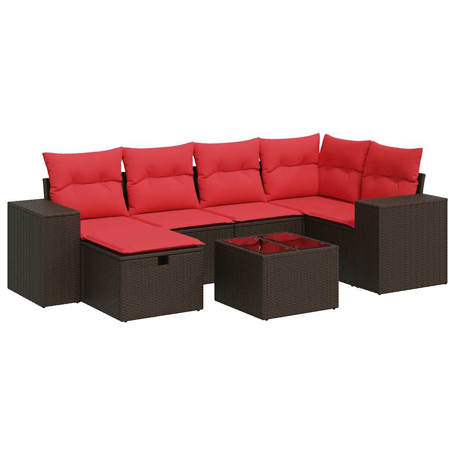 7-delige Loungeset met kussens poly rattan bruin