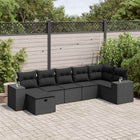 7-delige Loungeset met kussens poly rattan zwart