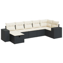 7-delige Loungeset met kussens poly rattan zwart