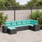 7-piece lounge set with cushions poly rattan black