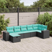 7-piece lounge set with cushions poly rattan black