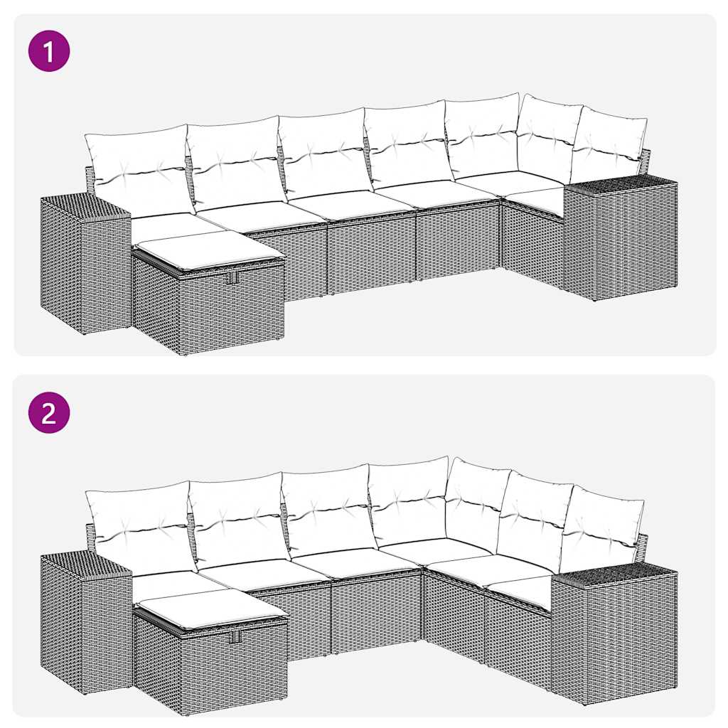 7-delige Loungeset met kussens poly rattan beige