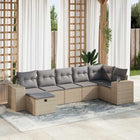 7-delige Loungeset met kussens poly rattan beige