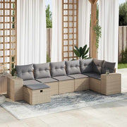 7-piece Lounge Set with Cushions Poly Rattan Beige