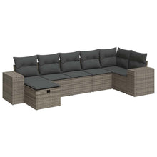 7-delige Loungeset met kussens poly rattan grijs