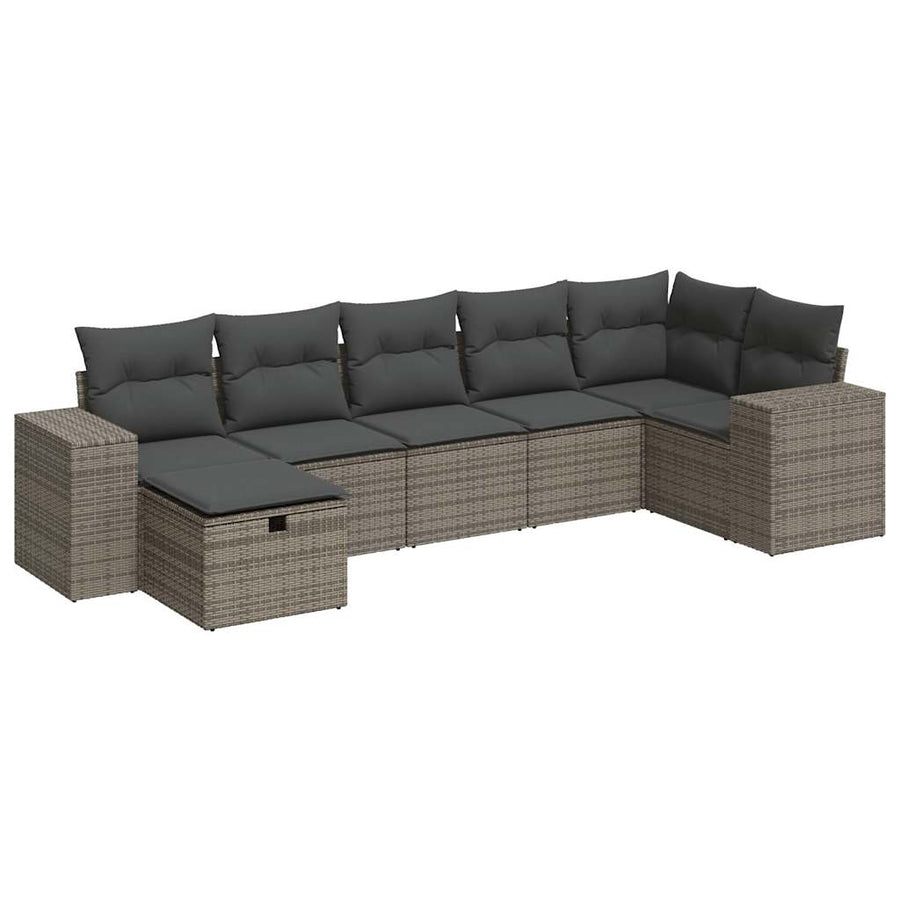 7-delige Loungeset met kussens poly rattan grijs