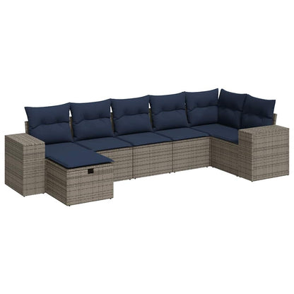 7-delige Loungeset met kussens poly rattan grijs