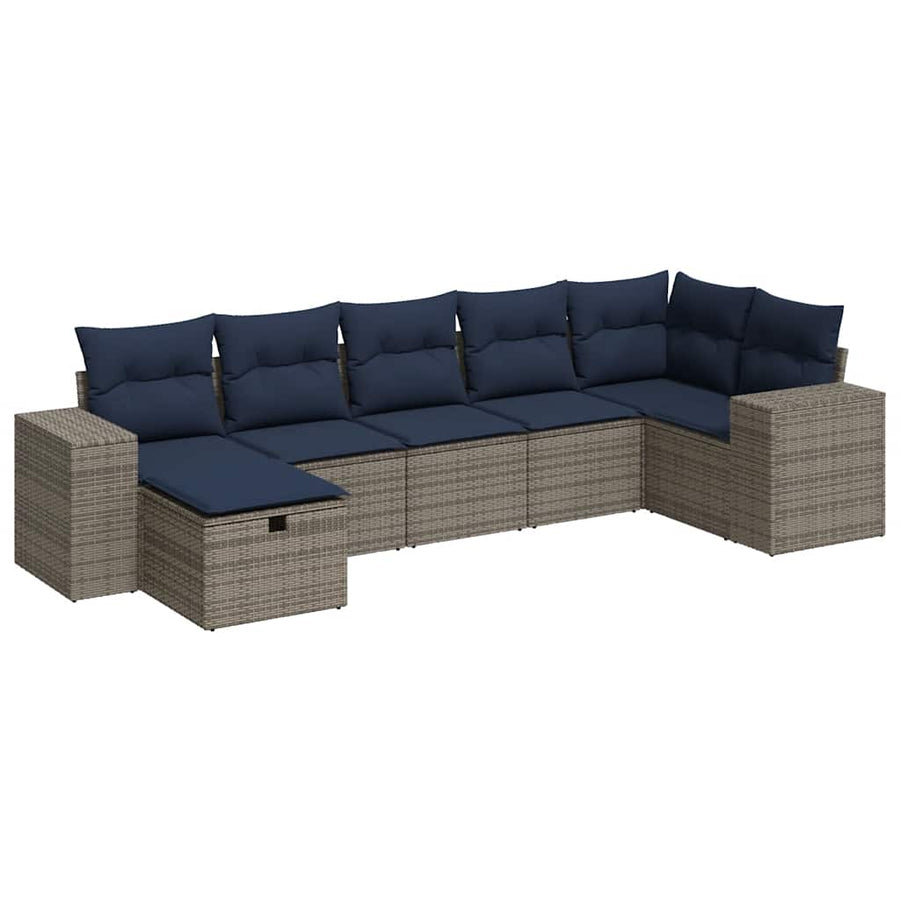 7-delige Loungeset met kussens poly rattan grijs