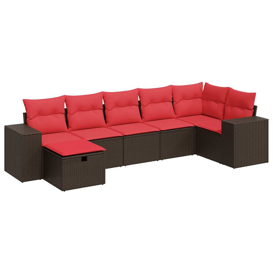 7-delige Loungeset met kussens poly rattan bruin