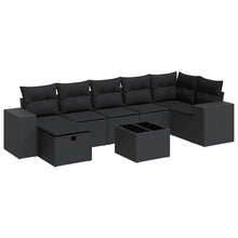 8-delige Loungeset met kussens poly rattan zwart