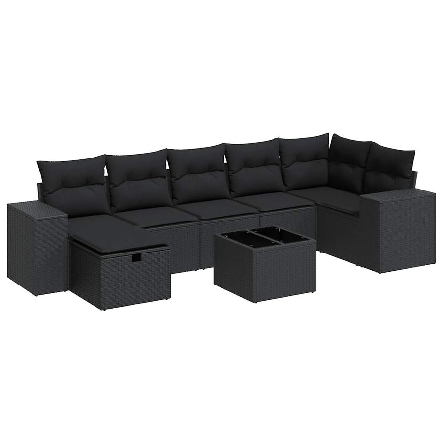 8-delige Loungeset met kussens poly rattan zwart