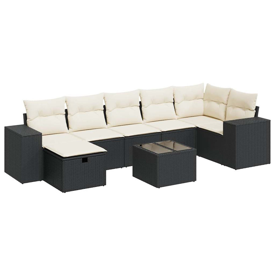 8-delige Loungeset met kussens poly rattan zwart