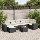 8-delige Loungeset met kussens poly rattan zwart