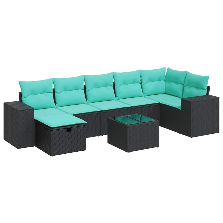 8-delige Loungeset met kussens poly rattan zwart