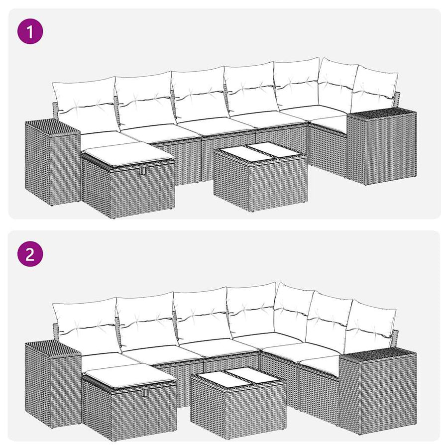 8-delige Loungeset met kussens poly rattan zwart