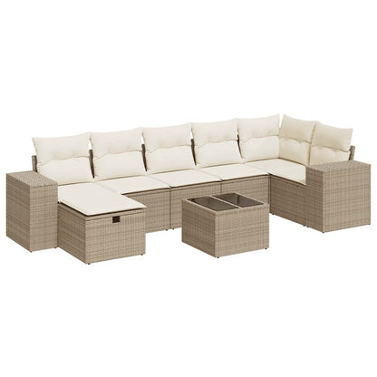 8-delige Loungeset met kussens poly rattan beige