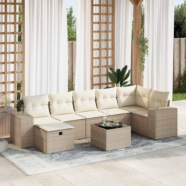 8-delige Loungeset met kussens poly rattan beige