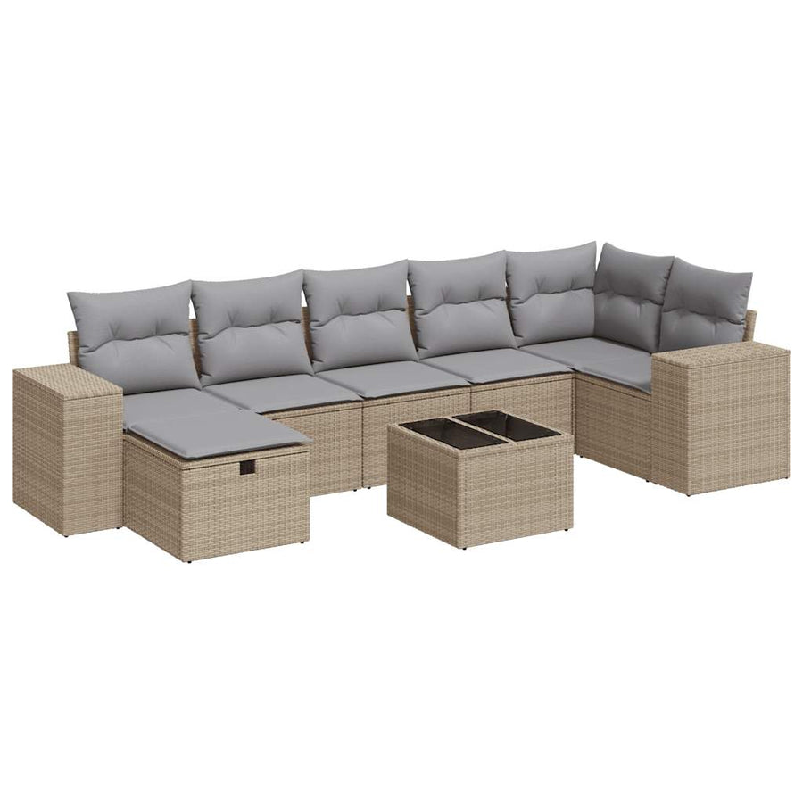 8-delige Loungeset met kussens poly rattan beige