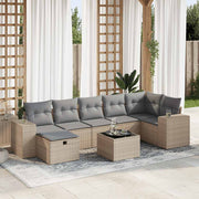 8-piece Lounge Set with Cushions Poly Rattan Beige