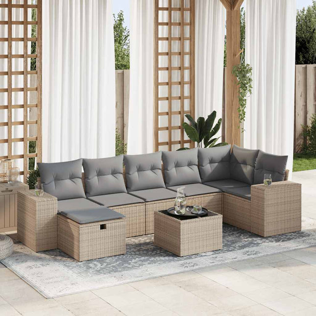 8-delige Loungeset met kussens poly rattan beige