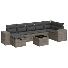8-delige Loungeset met kussens poly rattan grijs