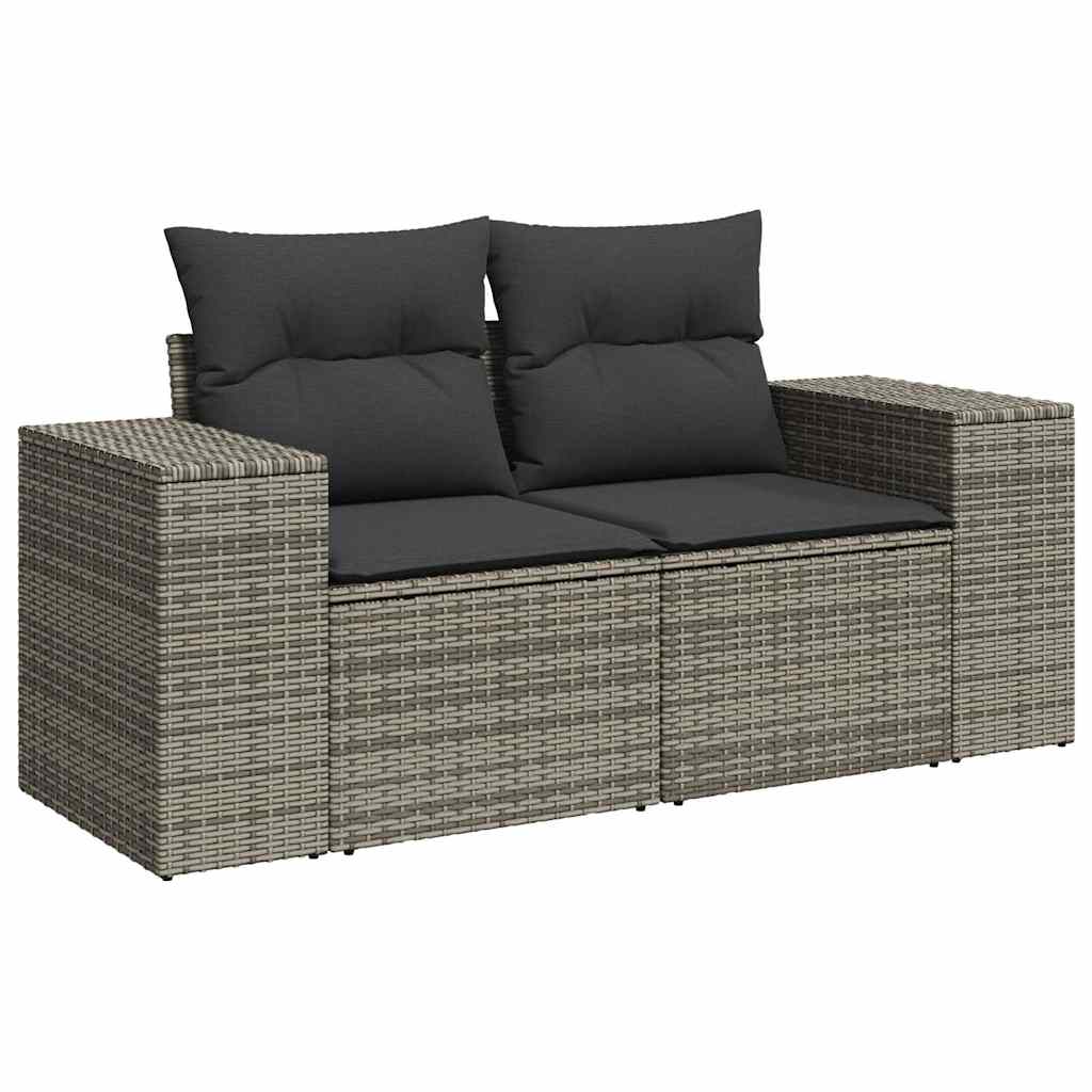 8-delige Loungeset met kussens poly rattan grijs