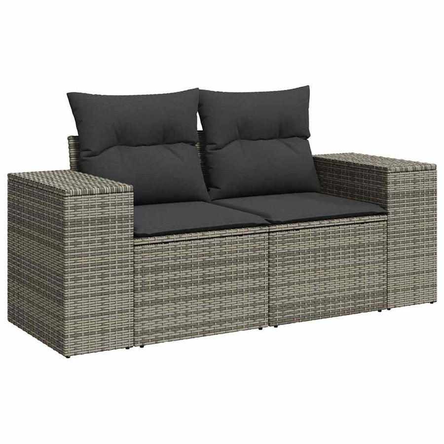 8-delige Loungeset met kussens poly rattan grijs
