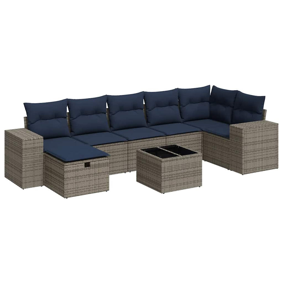 8-delige Loungeset met kussens poly rattan grijs
