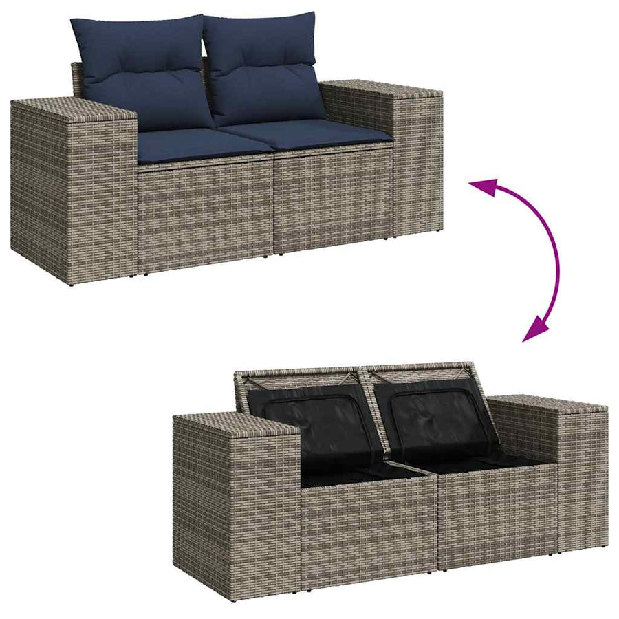 8-delige Loungeset met kussens poly rattan grijs