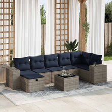 8-delige Loungeset met kussens poly rattan grijs