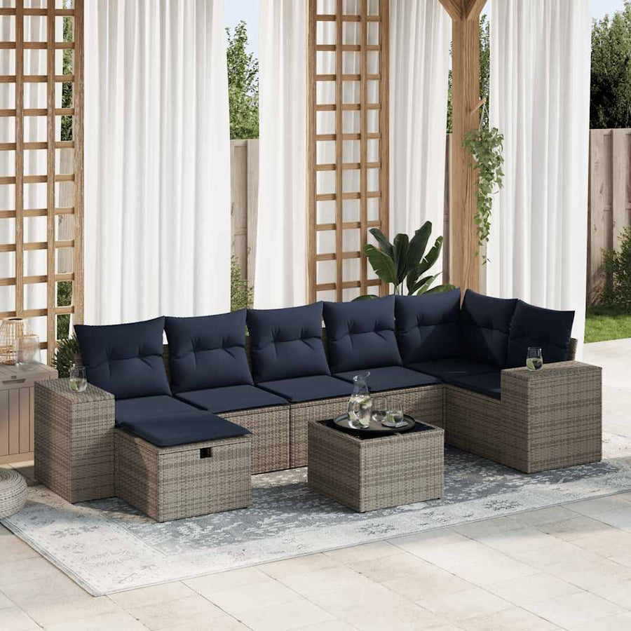 8-delige Loungeset met kussens poly rattan grijs