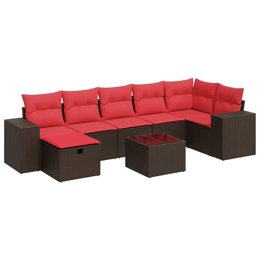 8-delige Loungeset met kussens poly rattan bruin