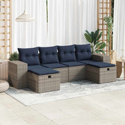 6-piece Lounge Set with Cushions Poly Rattan Grey