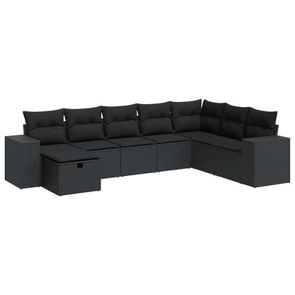 8-delige Loungeset met kussens poly rattan zwart