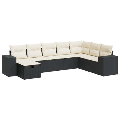 8-delige Loungeset met kussens poly rattan zwart